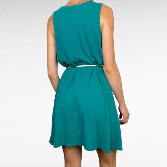Old Navy | Teal Green Sleeveless Scoop Neck Linen Blend A-Line Swing Dress - Picture 8 of 11